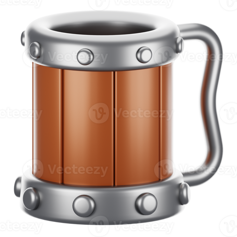 3d rendering beer mug icon with cartoon style. Game icon concept png
