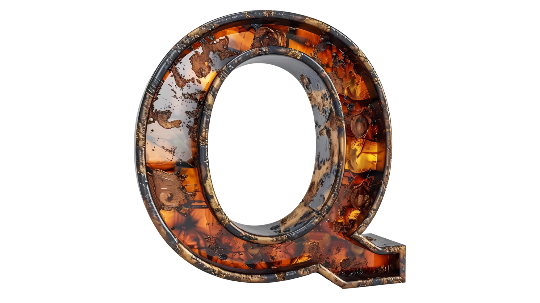 the letter q is made of metal and has a rustic look png