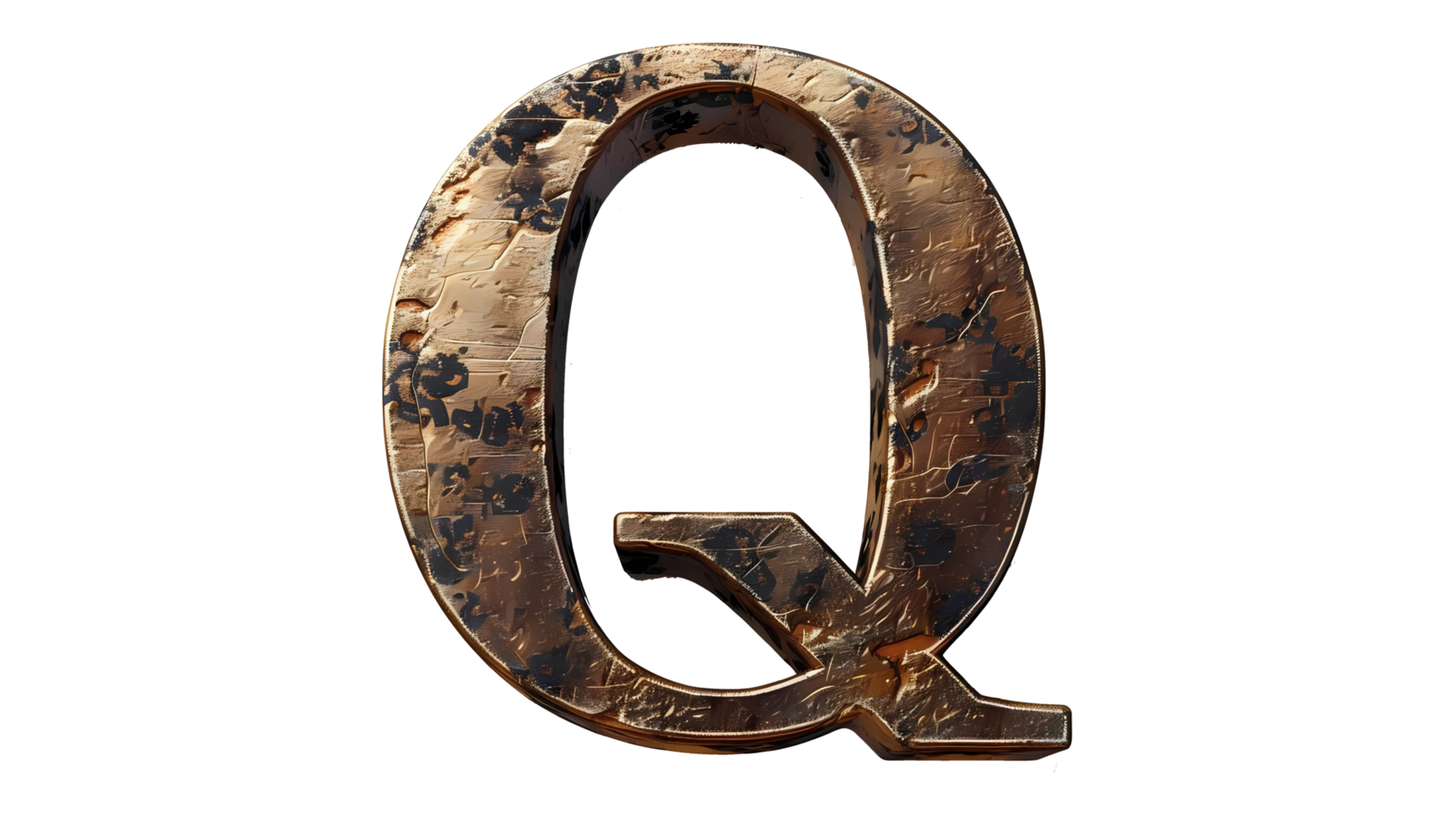 the letter q is made of metal and has a rustic look png
