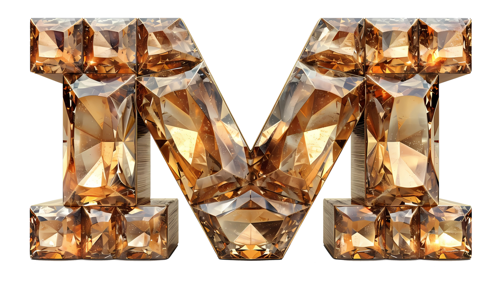 a letter m made of luxury diamonds on a transparent background png