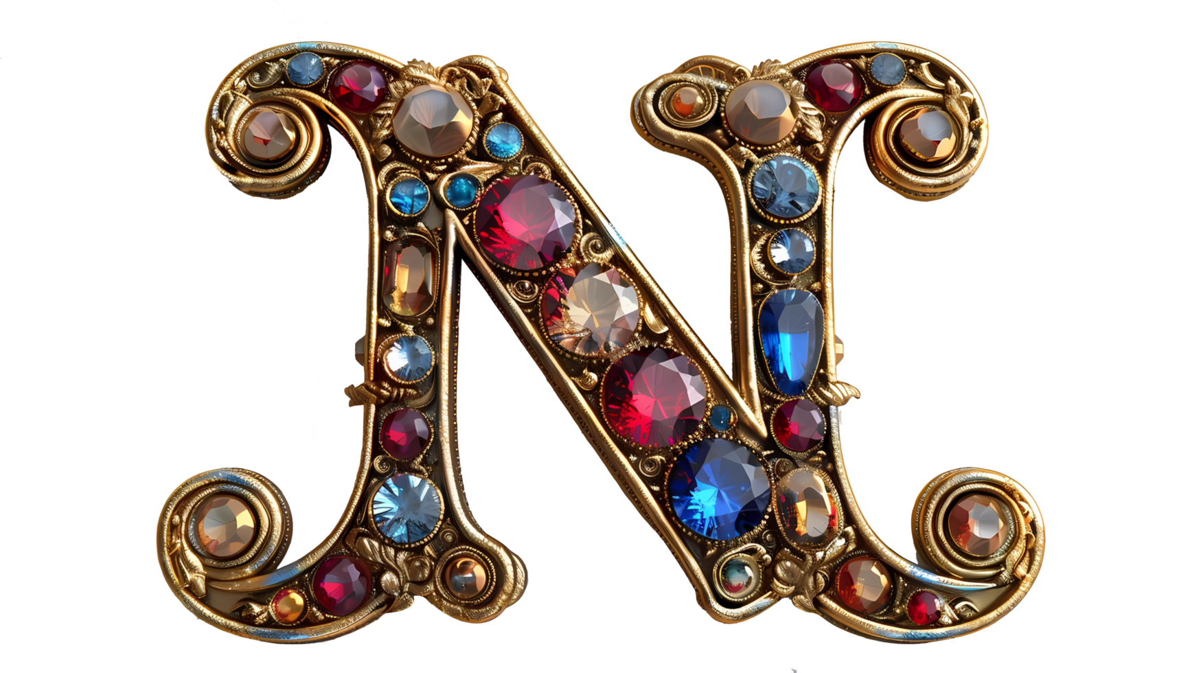 gold letter n made of diamonds with transparent background png