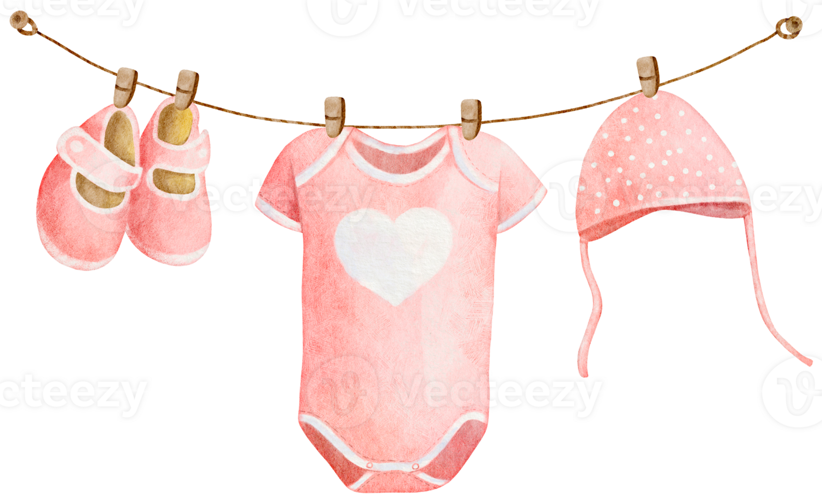 Watercolor Pink Baby Clothes Hanging on a Clothes rack for Card Template Frame png