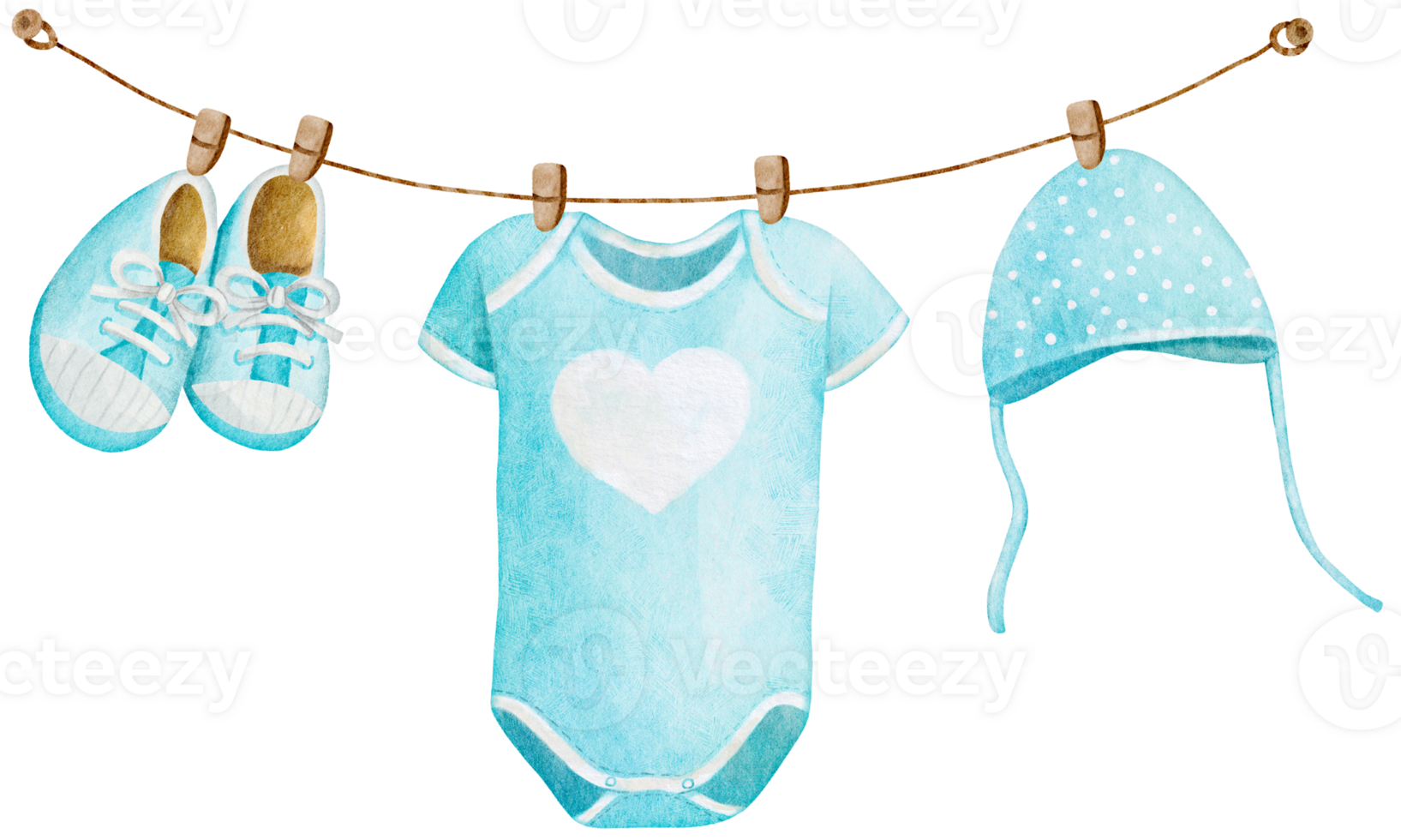 Watercolor Blue Baby Clothes Hanging on a Clothes rack for Card Template Frame png