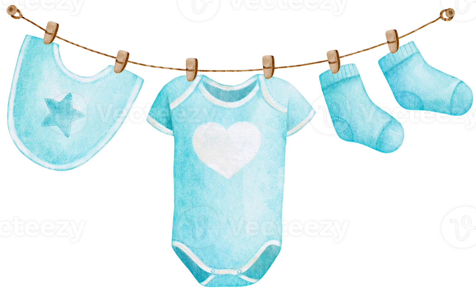 Watercolor Blue Baby Clothes Hanging on a Clothes rack for Card Template Frame png