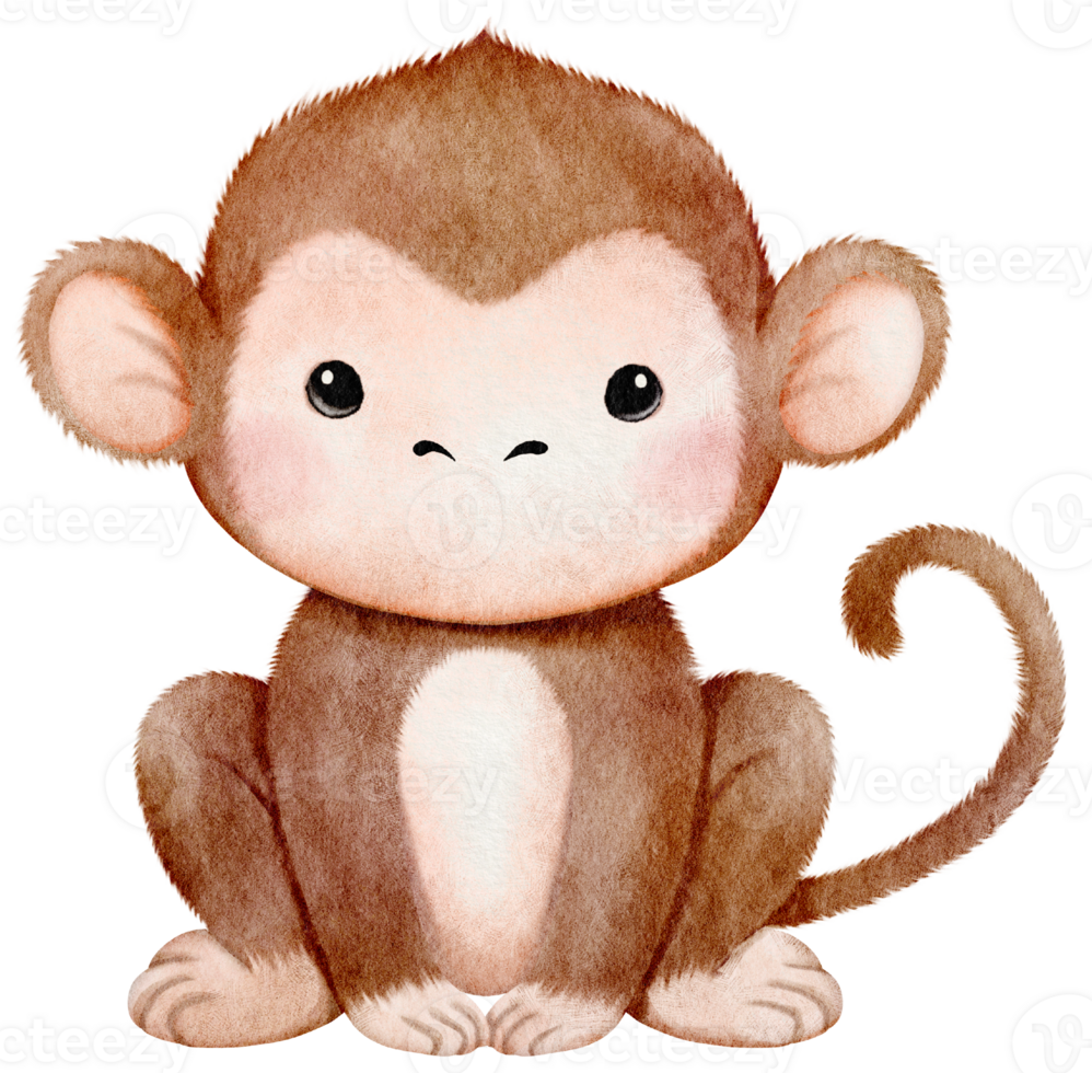 Watercolor Monkey Sitting for Baby Decor png
