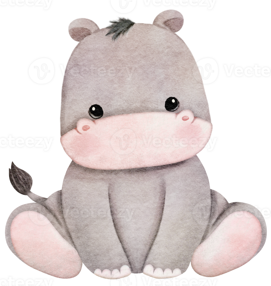 Watercolor Hippopotamus Sitting for Baby Decor png