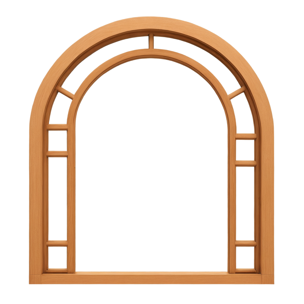 3D rendering of a simple wooden arch window frame png