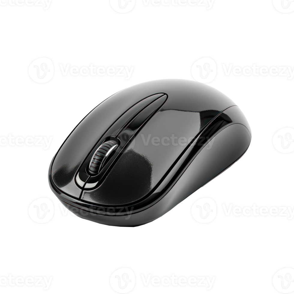 a black computer mouse on transparent background png