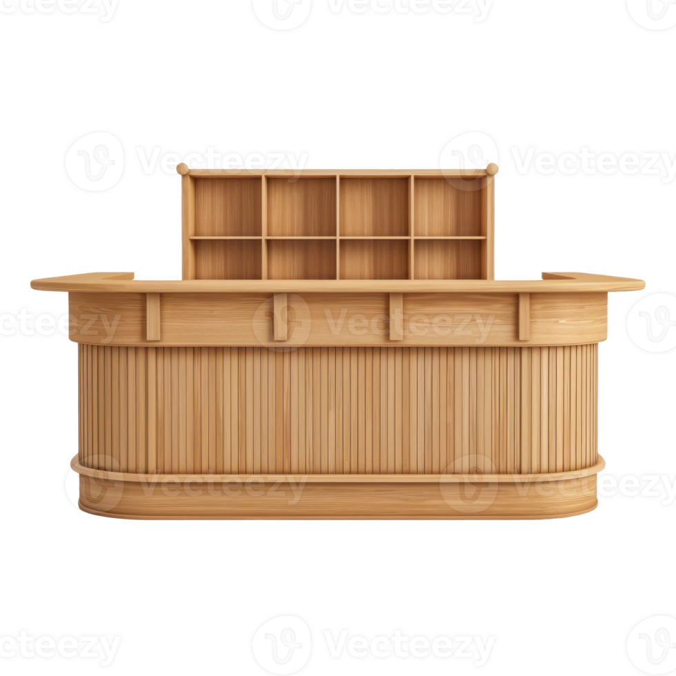 wooden bar counter with shelves on a transparent background png