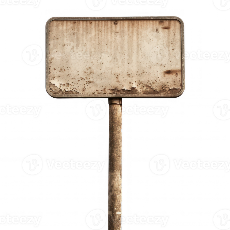 an old rusty sign on a pole on transparent background png