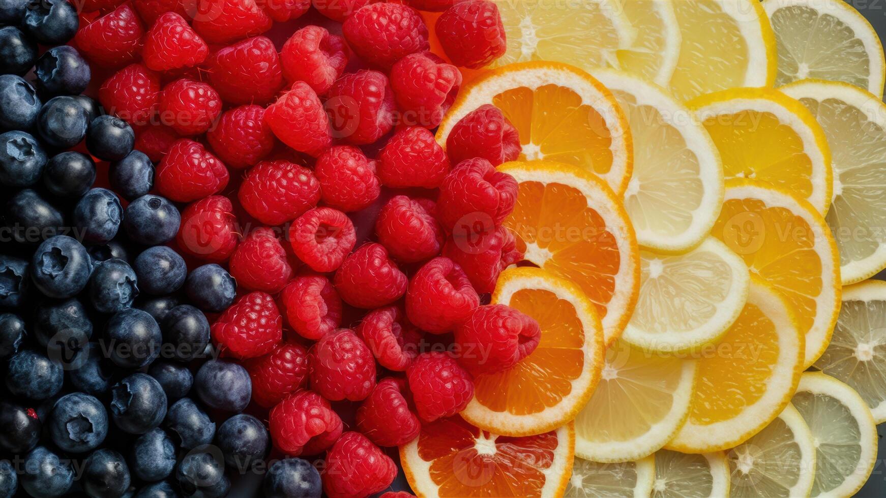 A close up of a bunch of different fruits and berries, AI photo