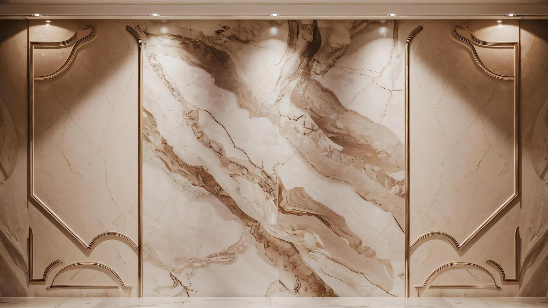 a luxury apartment with a marble wall and columns photo