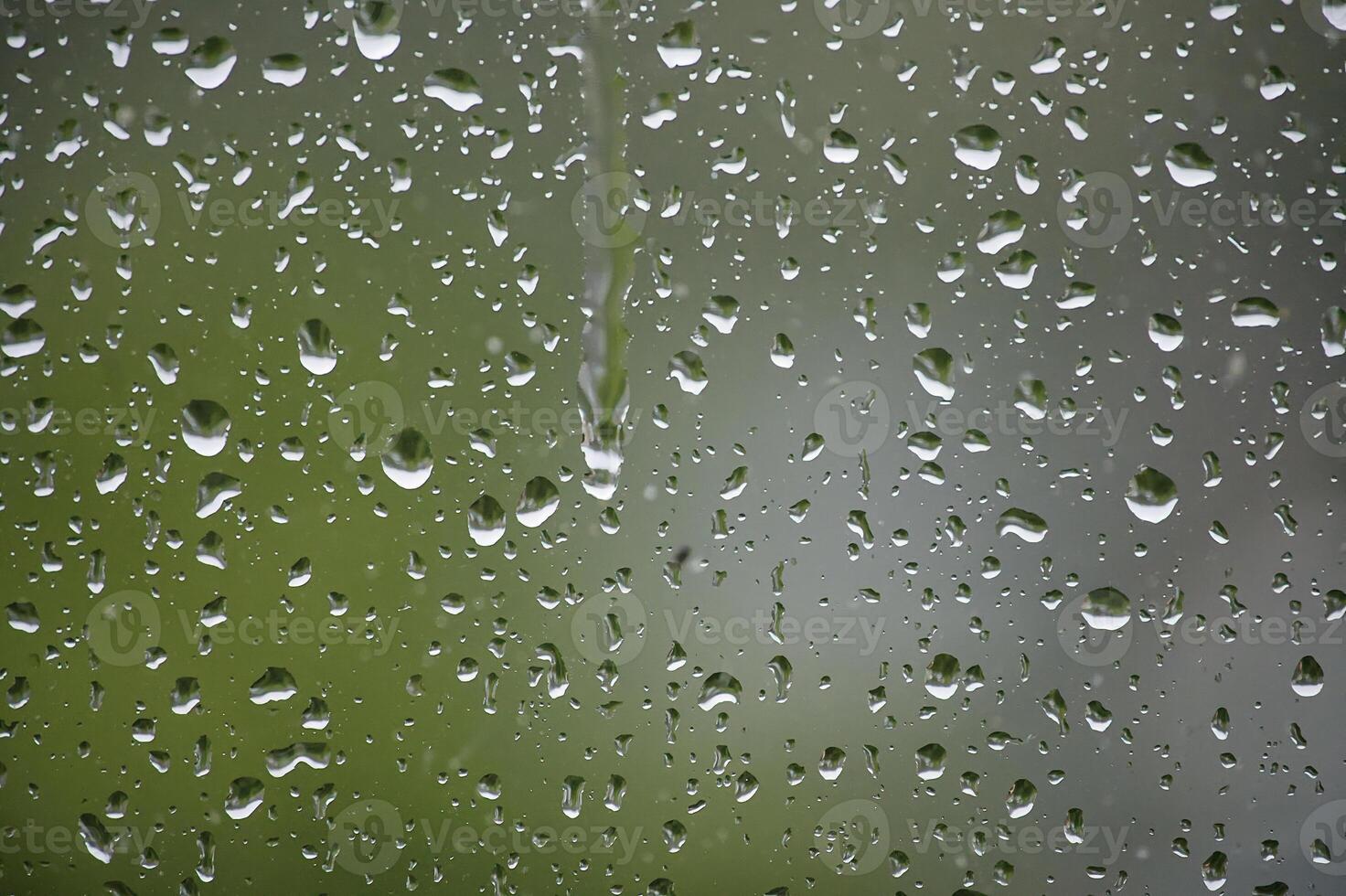 The raindrops on the window are small and numerous photo