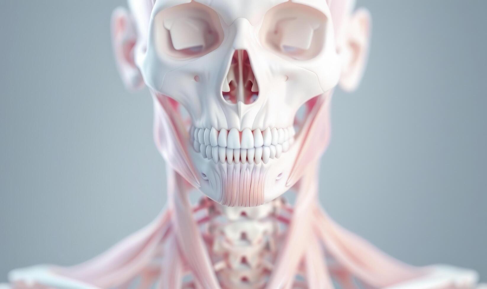 A detailed illustration of the human neck and upper chest muscles, showcasing their complex structure with visible muscle bellies photo
