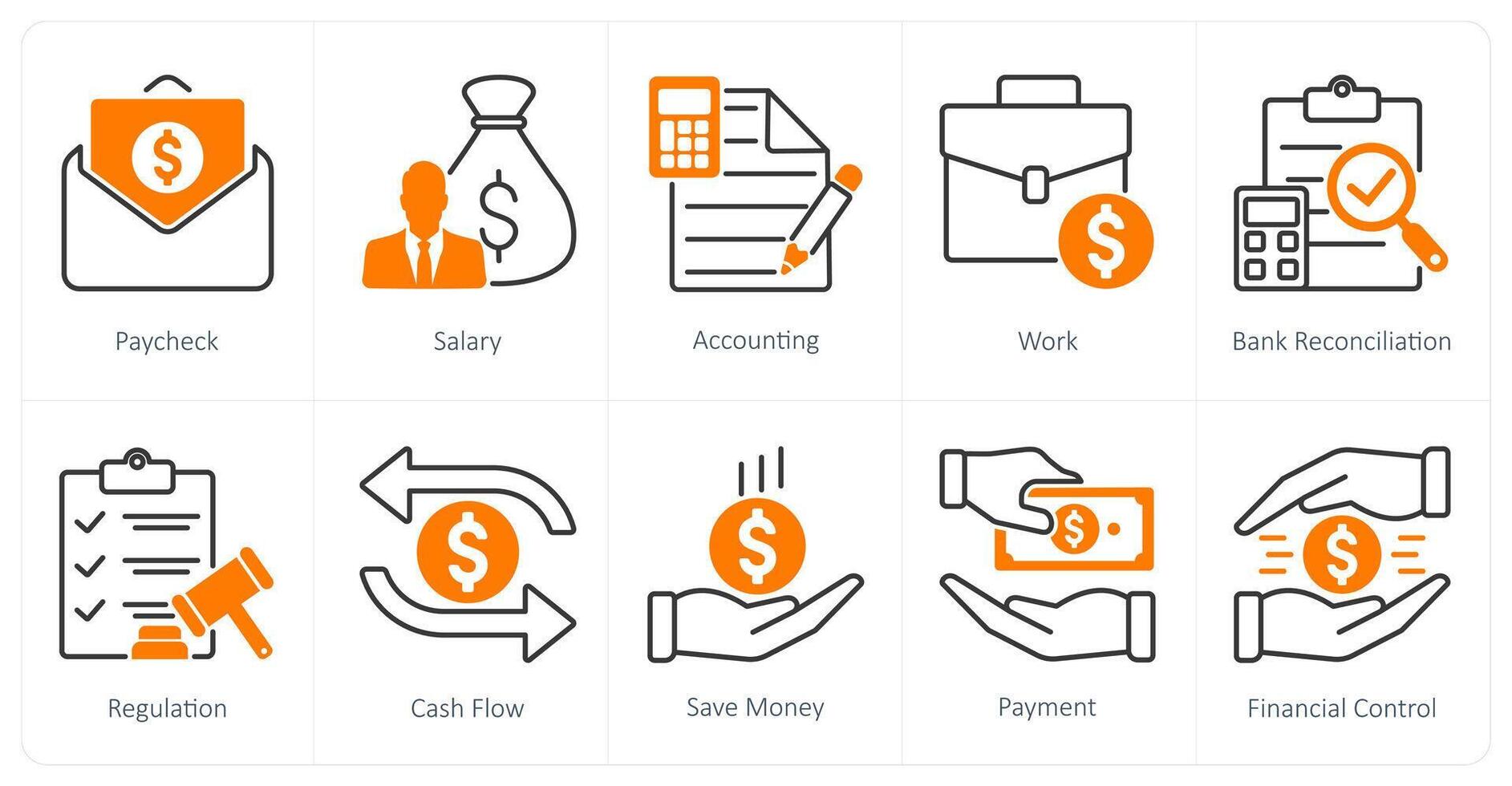 A set of 10 Accounting icons as pay check, salary, accounting vector