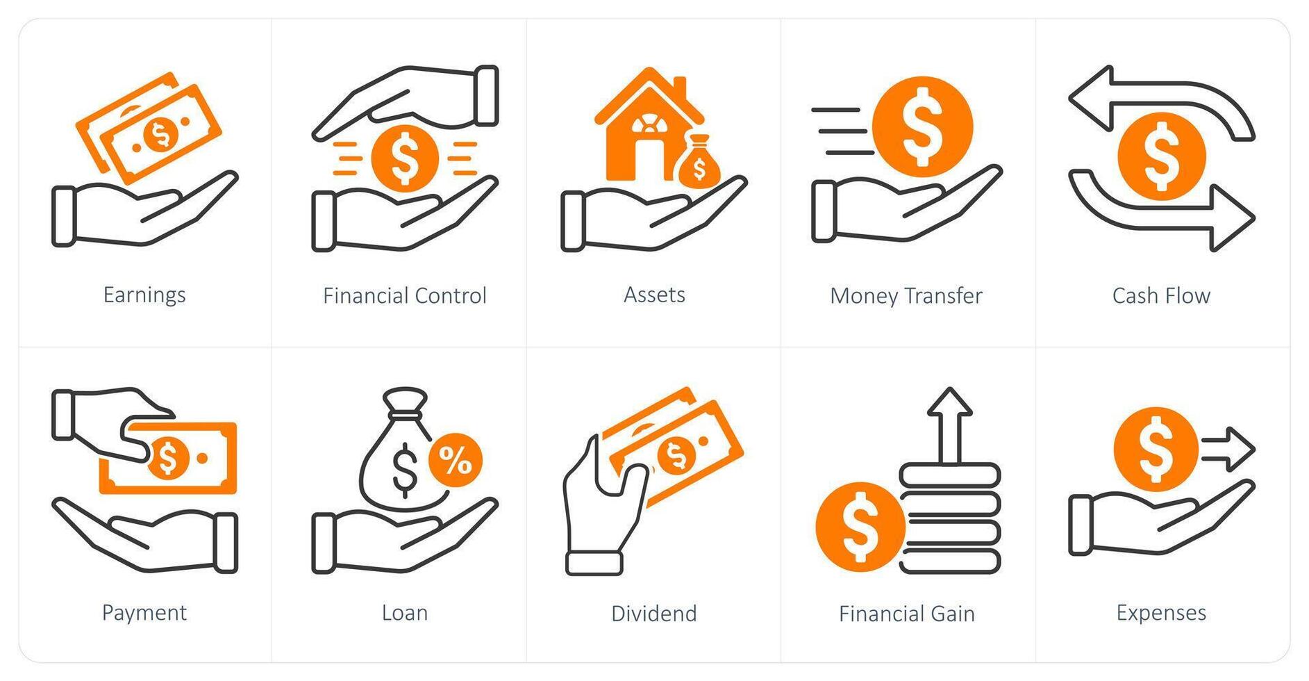 A set of 10 Accounting icons as earnings, financial control, assets vector