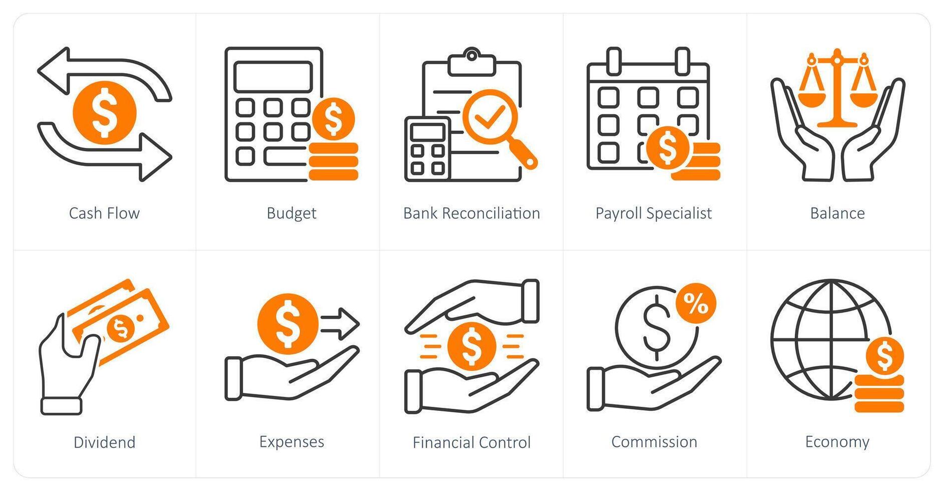 A set of 10 Accounting icons as cash flow, budget, bank reconciliation vector