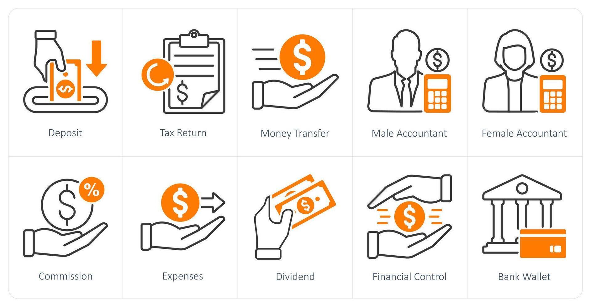 A set of 10 Accounting icons as deposit, tax return, money transfer vector