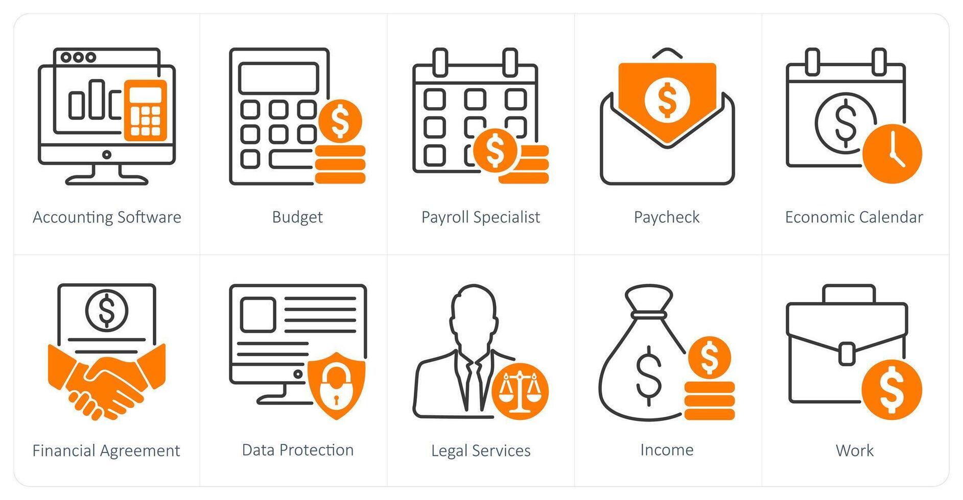 A set of 10 Accounting icons as accounting software, budget, payroll specialist vector
