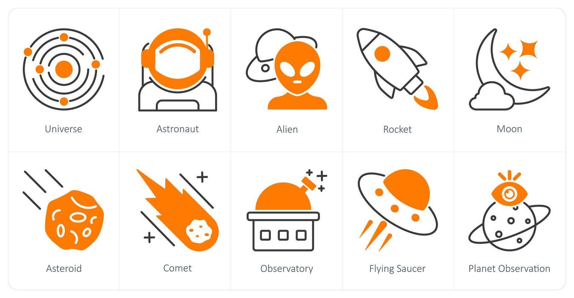 A set of 10 Astronomy icons asuniverse, astronaut, alien vector