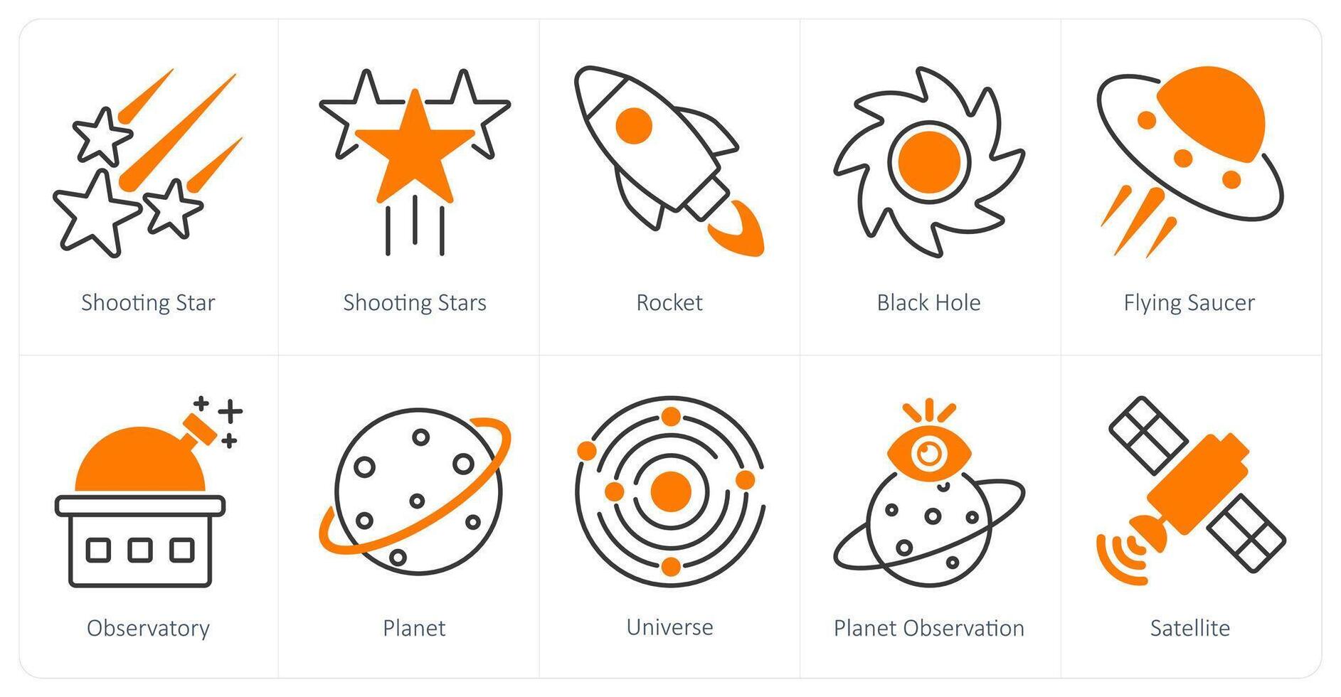 A set of 10 Astronomy icons as shooting star, rocket, black hole vector