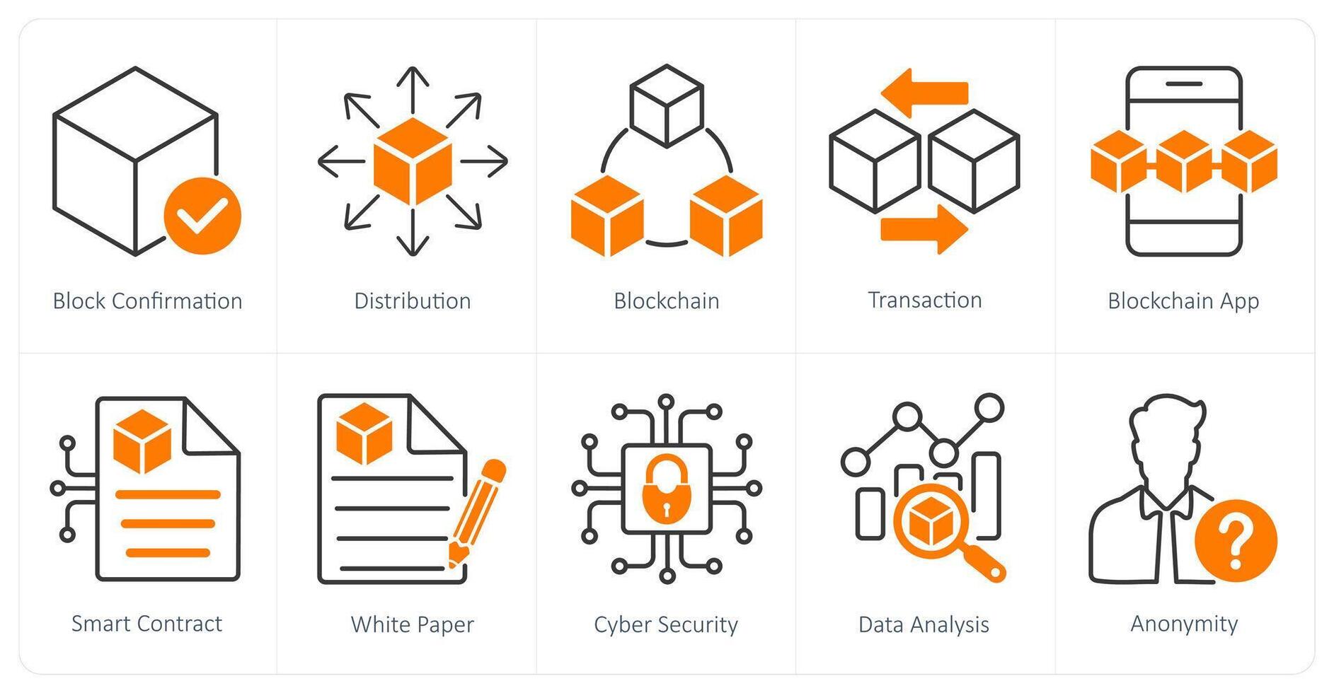 A set of 10 Blockchain icons as block confirmation, distribution, blockchain vector