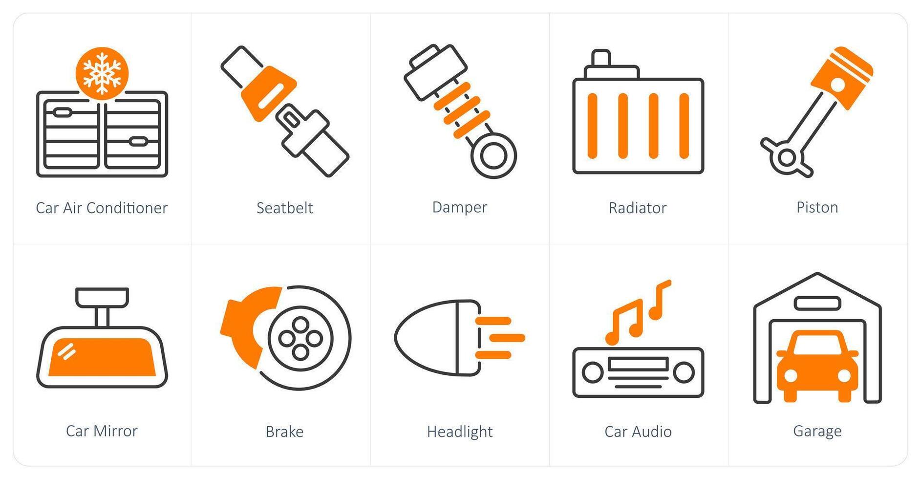 A set of 10 Car icons as car air conditioner, seatbelt, damper vector