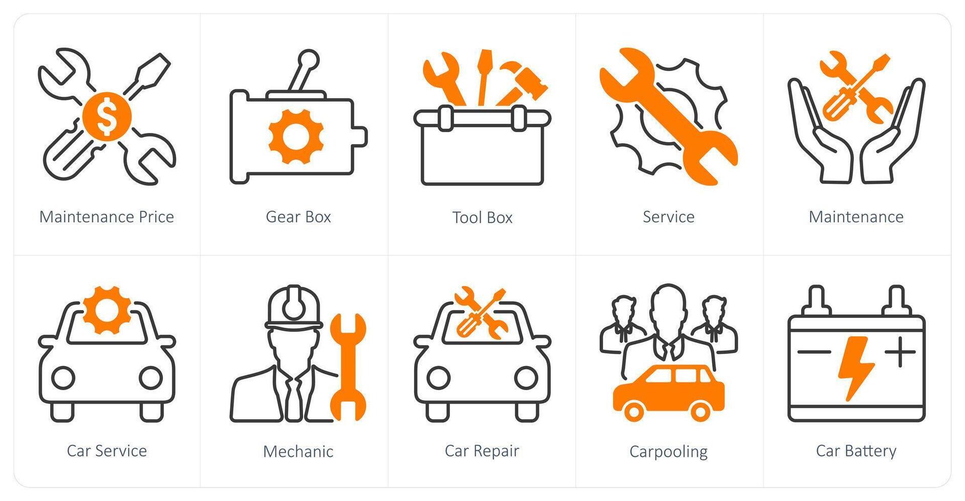 A set of 10 Car icons as maintenance price, gear box, tool box vector