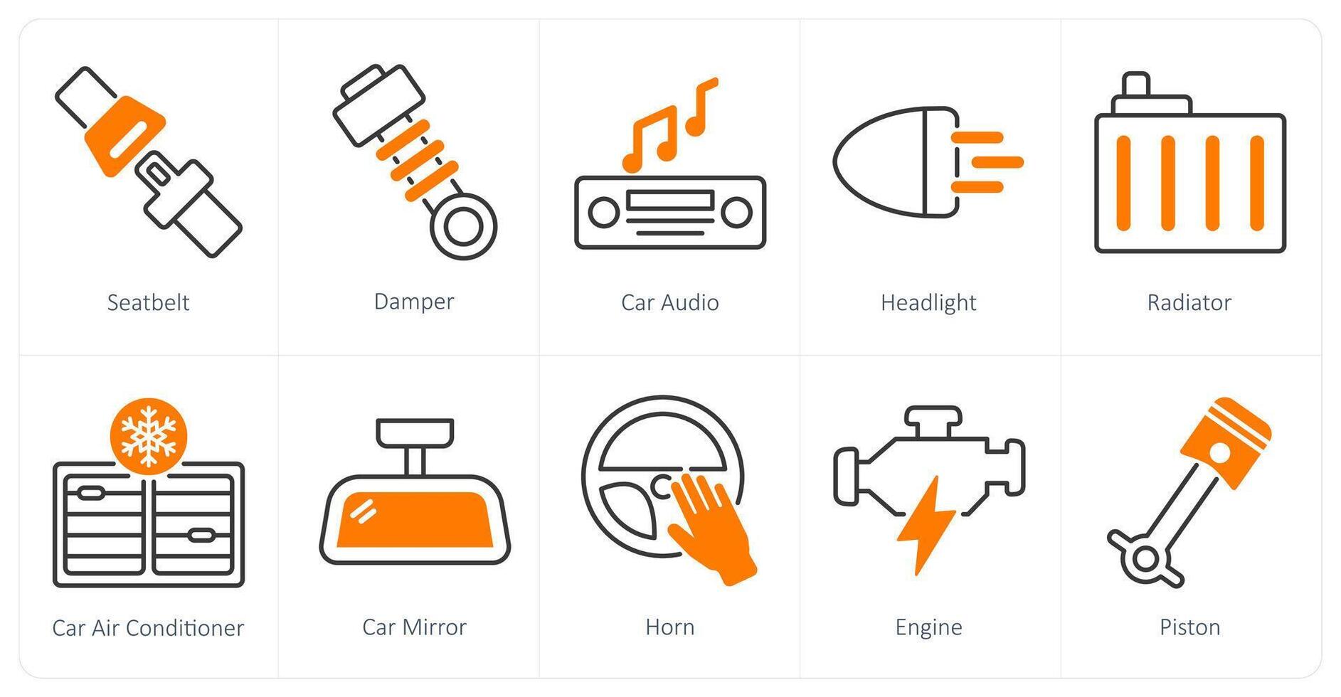 A set of 10 Car icons as seat belt, damper, car audio vector