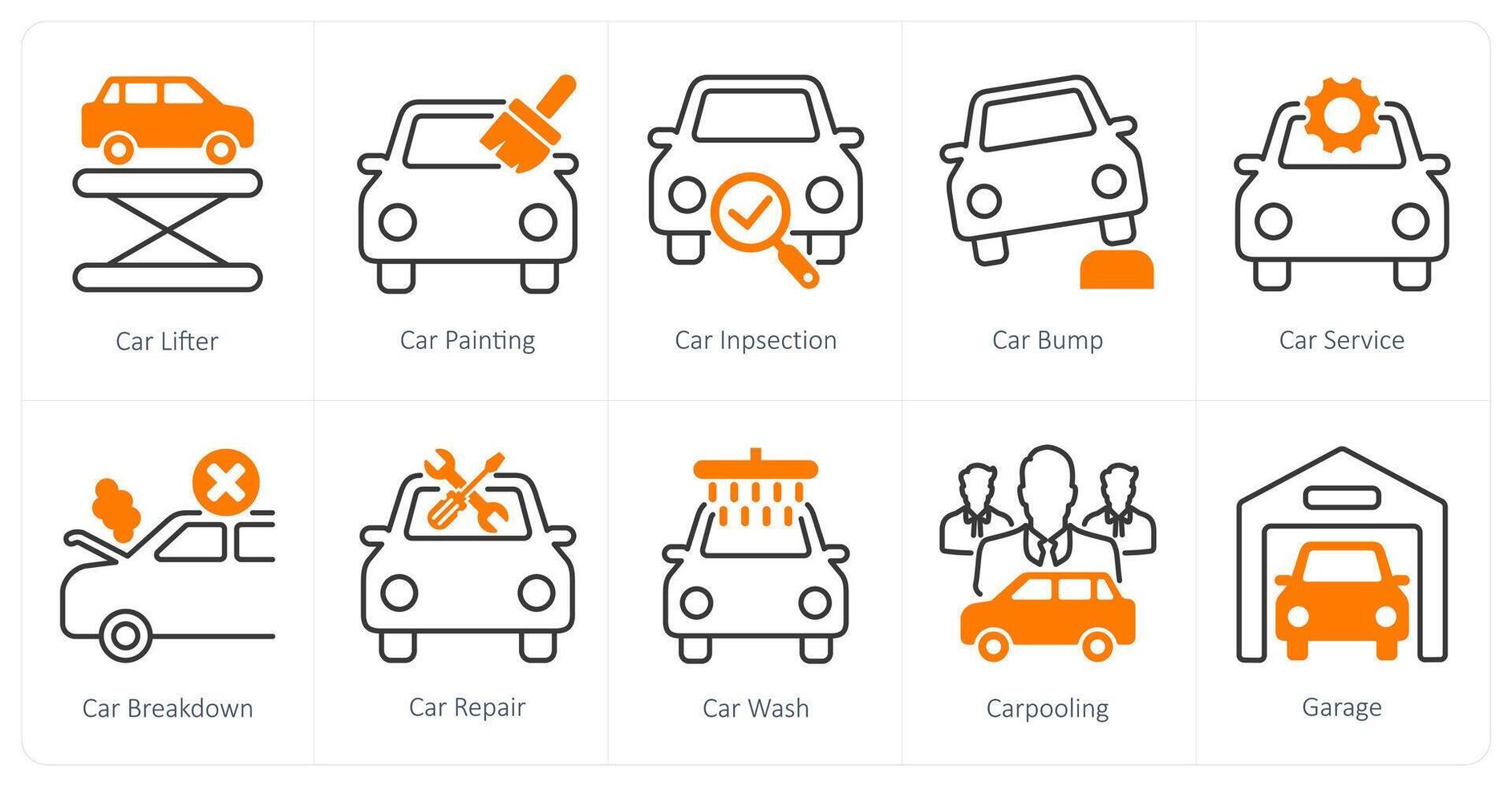 A set of 10 Car icons as car lifter, car painting, car inspection vector