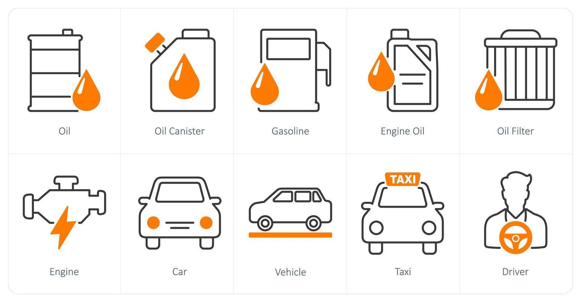 A set of 10 Car icons as oil, oil canister, gasoline vector