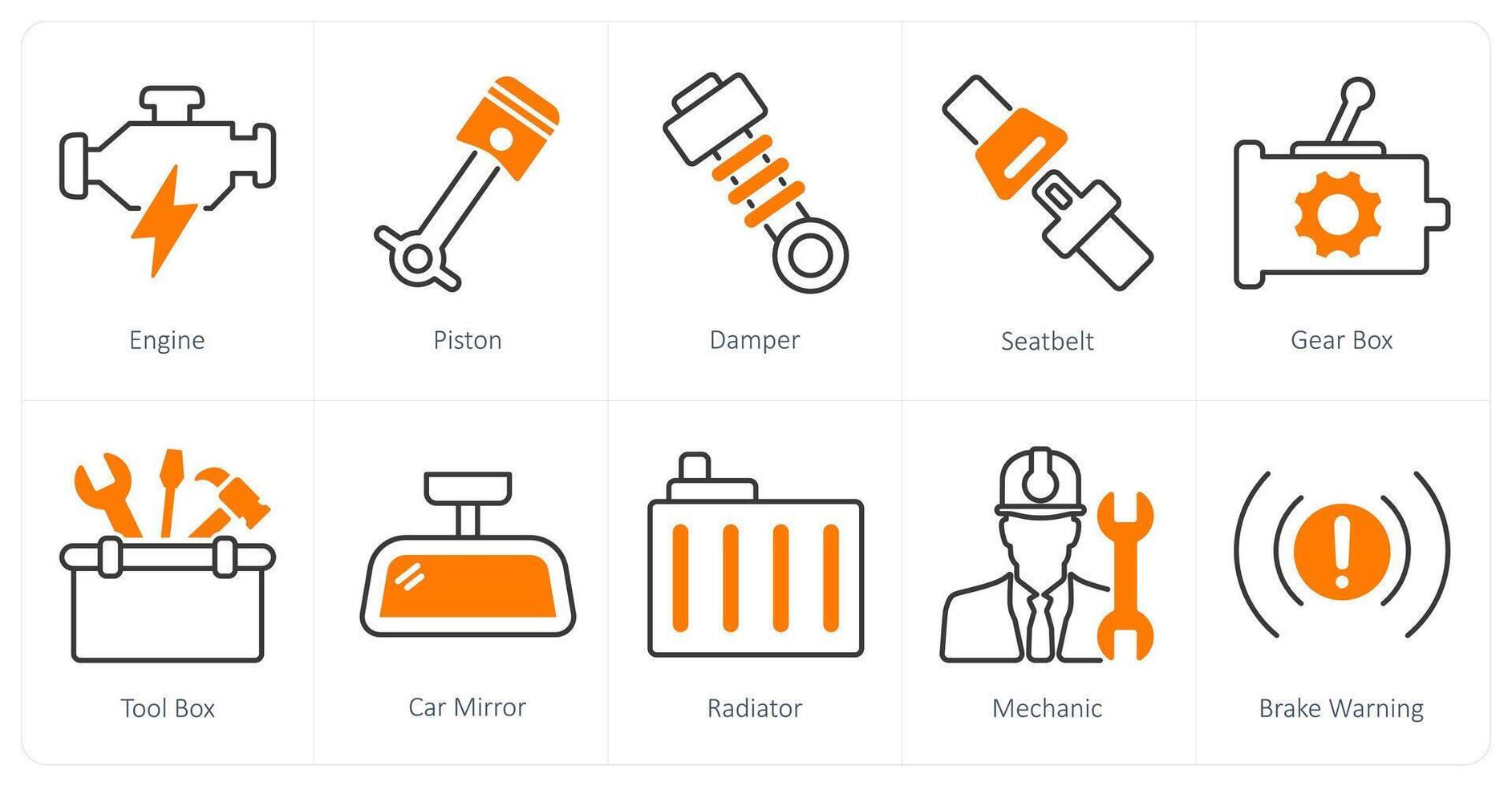 A set of 10 Car icons as engine, piston, damper vector