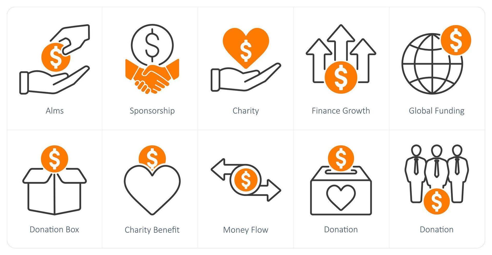 A set of 10 Charity and Donation icons as friendship, foster care, support vector