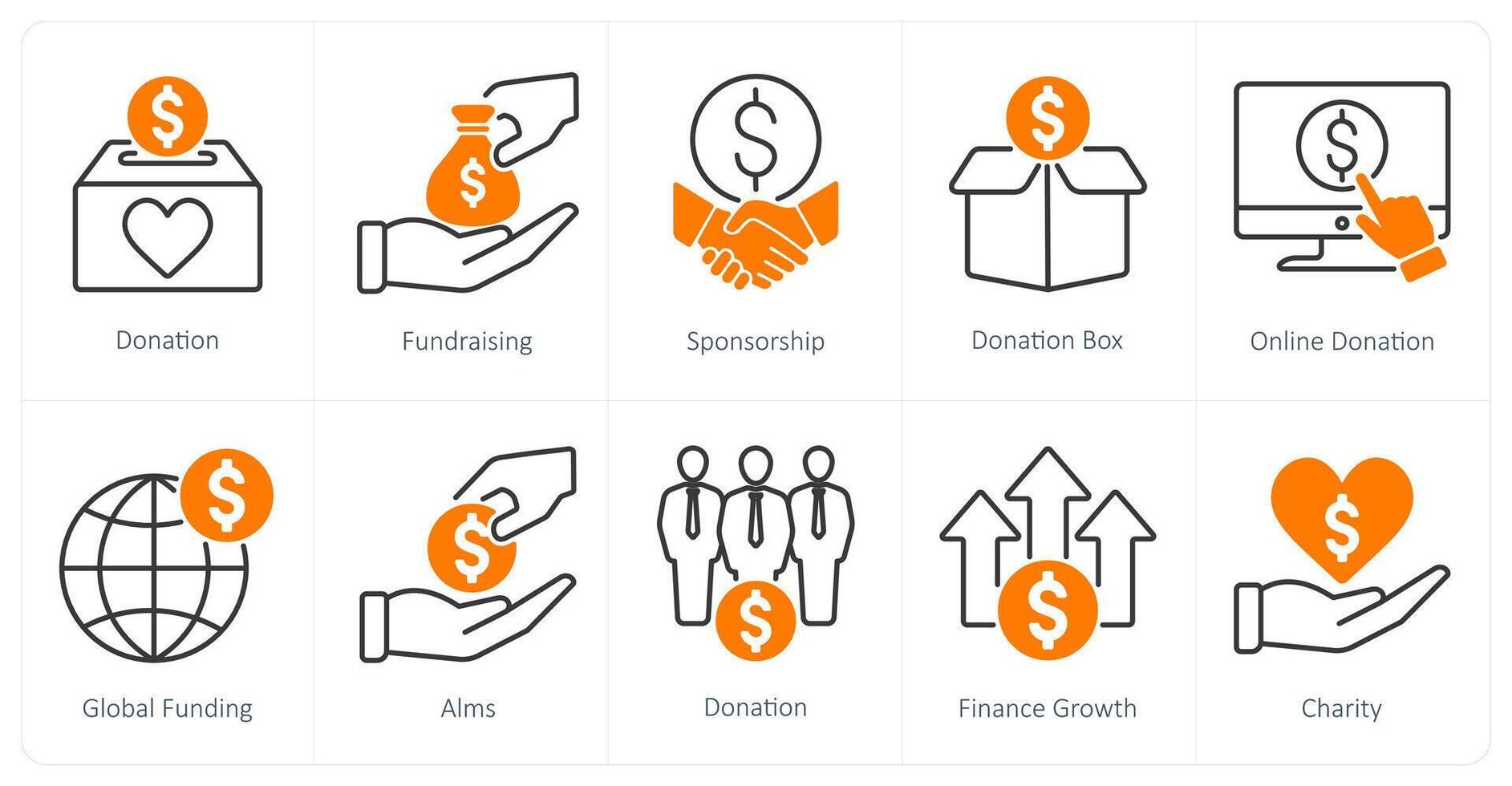 A set of 10 Charity and Donation icons as donation, fundraising, sponsorship vector