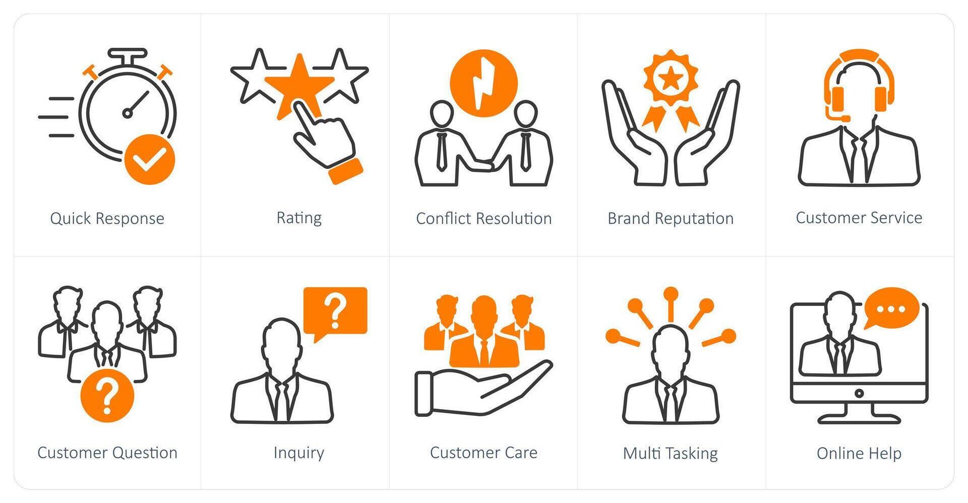 A set of 10 Customer Service icons as quick response, rating, conflict resolution vector