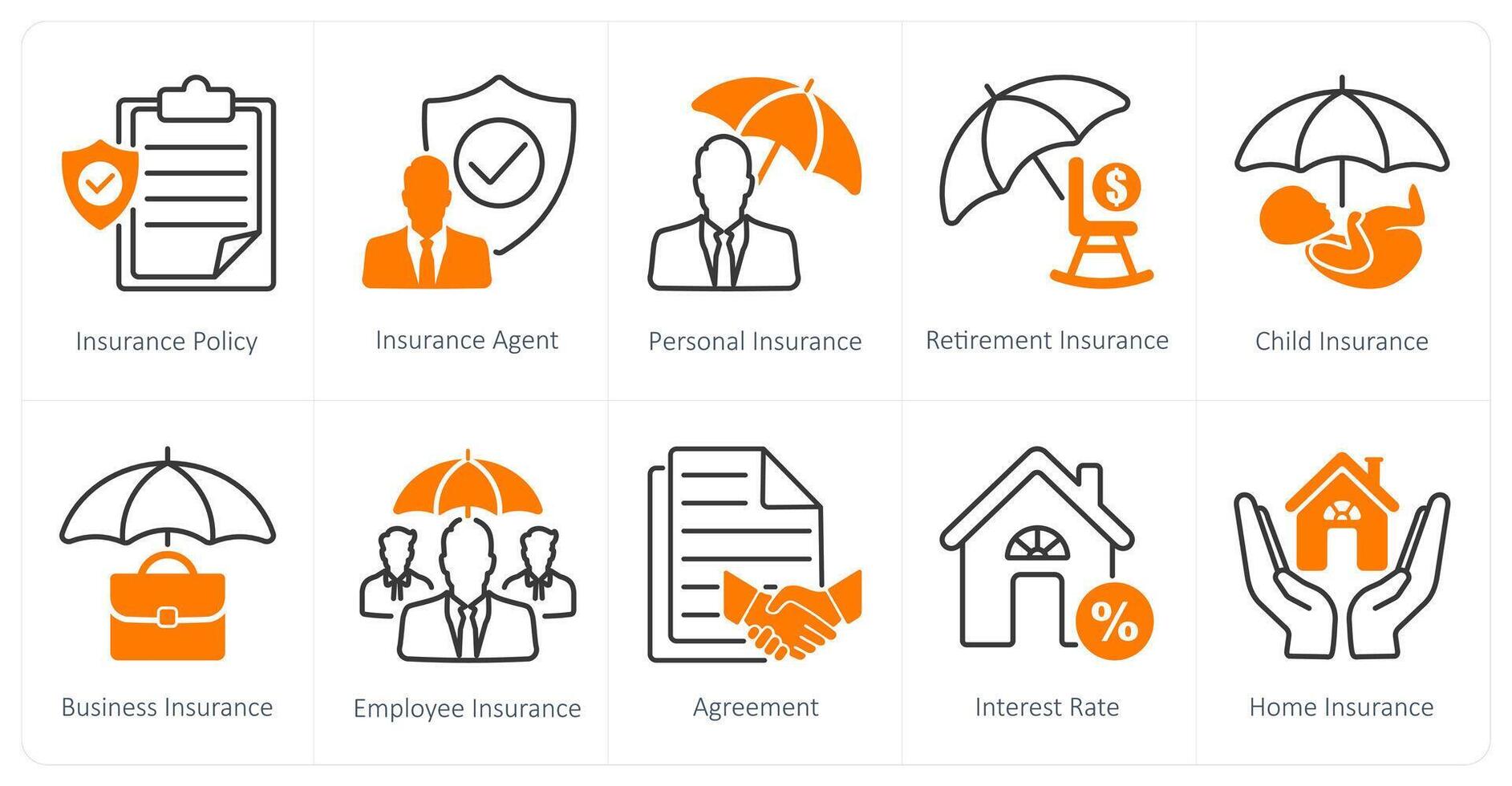 A set of 10 Insurance icons as insurance policy, insurance agent, personal insurance vector
