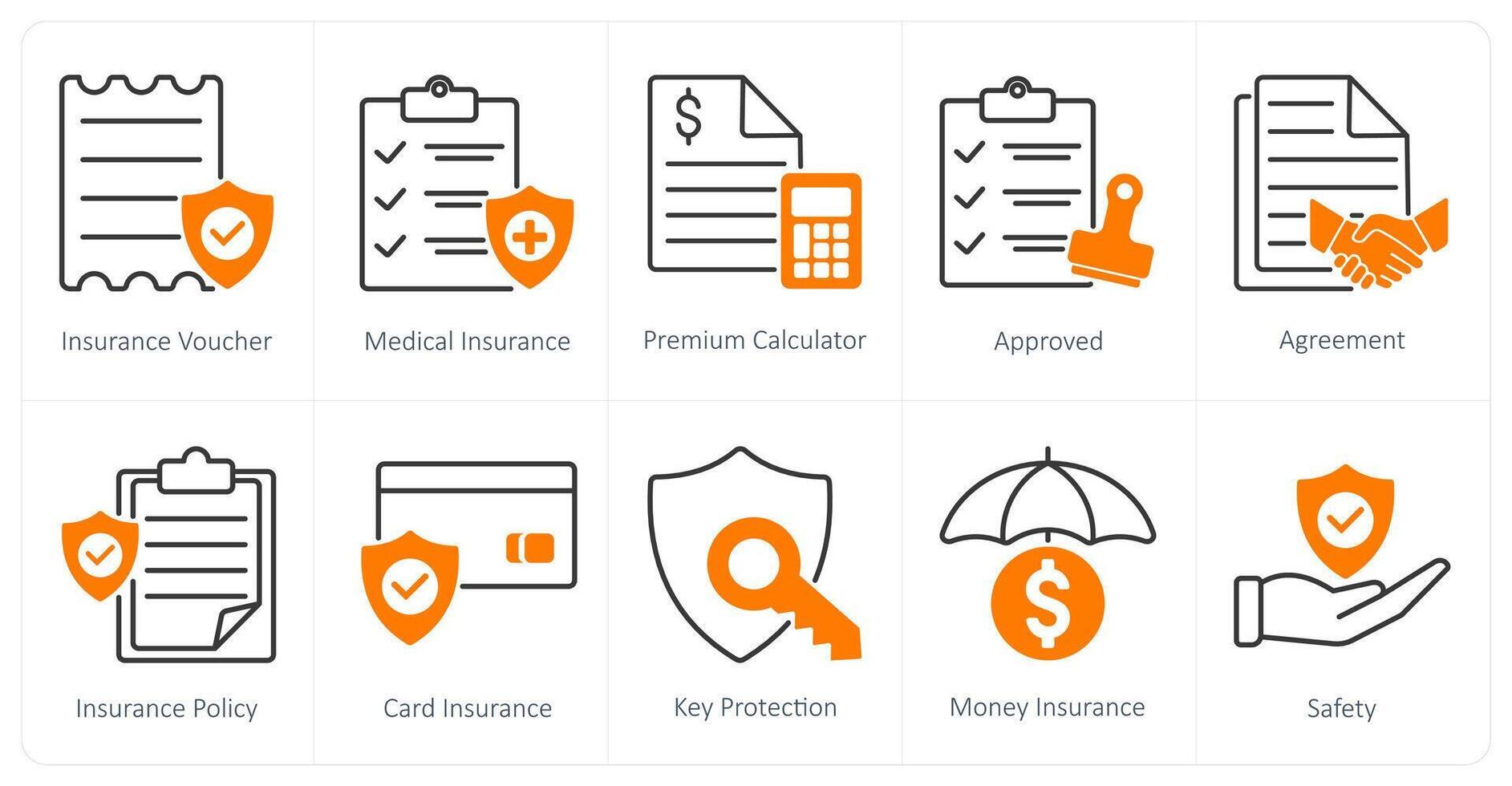 A set of 10 Insurance icons as insurance voucher, medical insurance, premium calculator vector