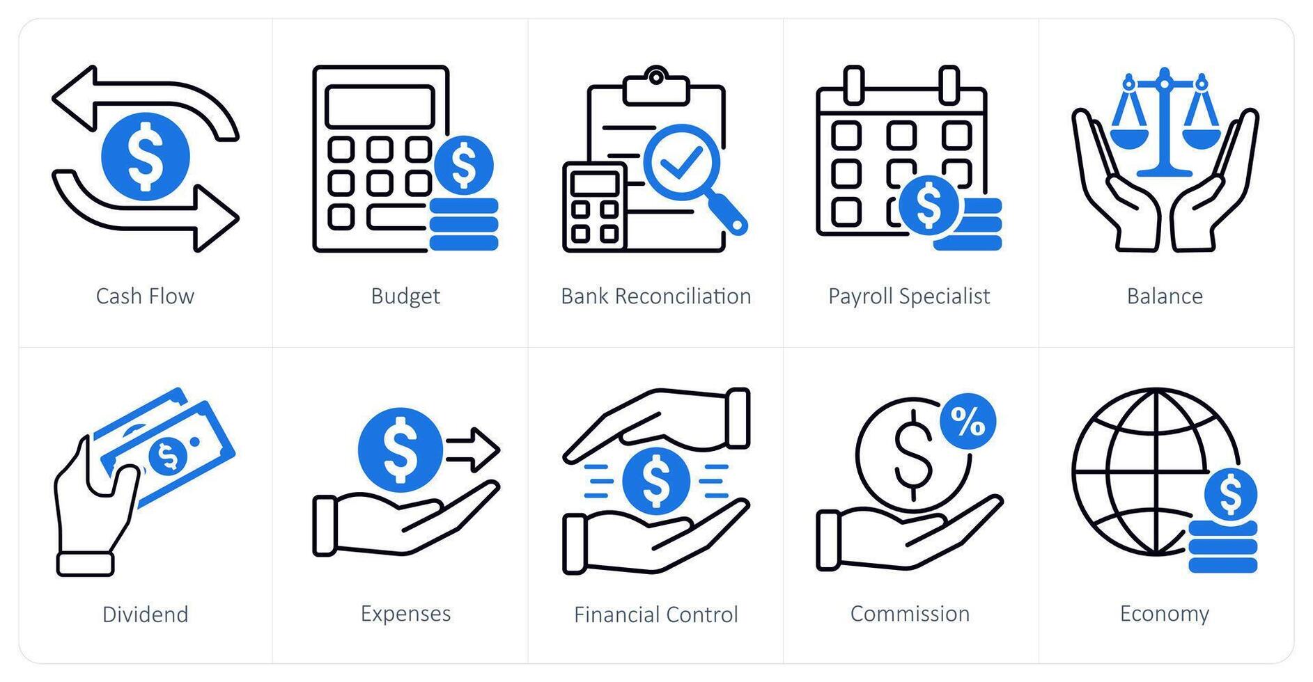 A set of 10 Accounting icons as cash flow, budget, bank reconciliation vector