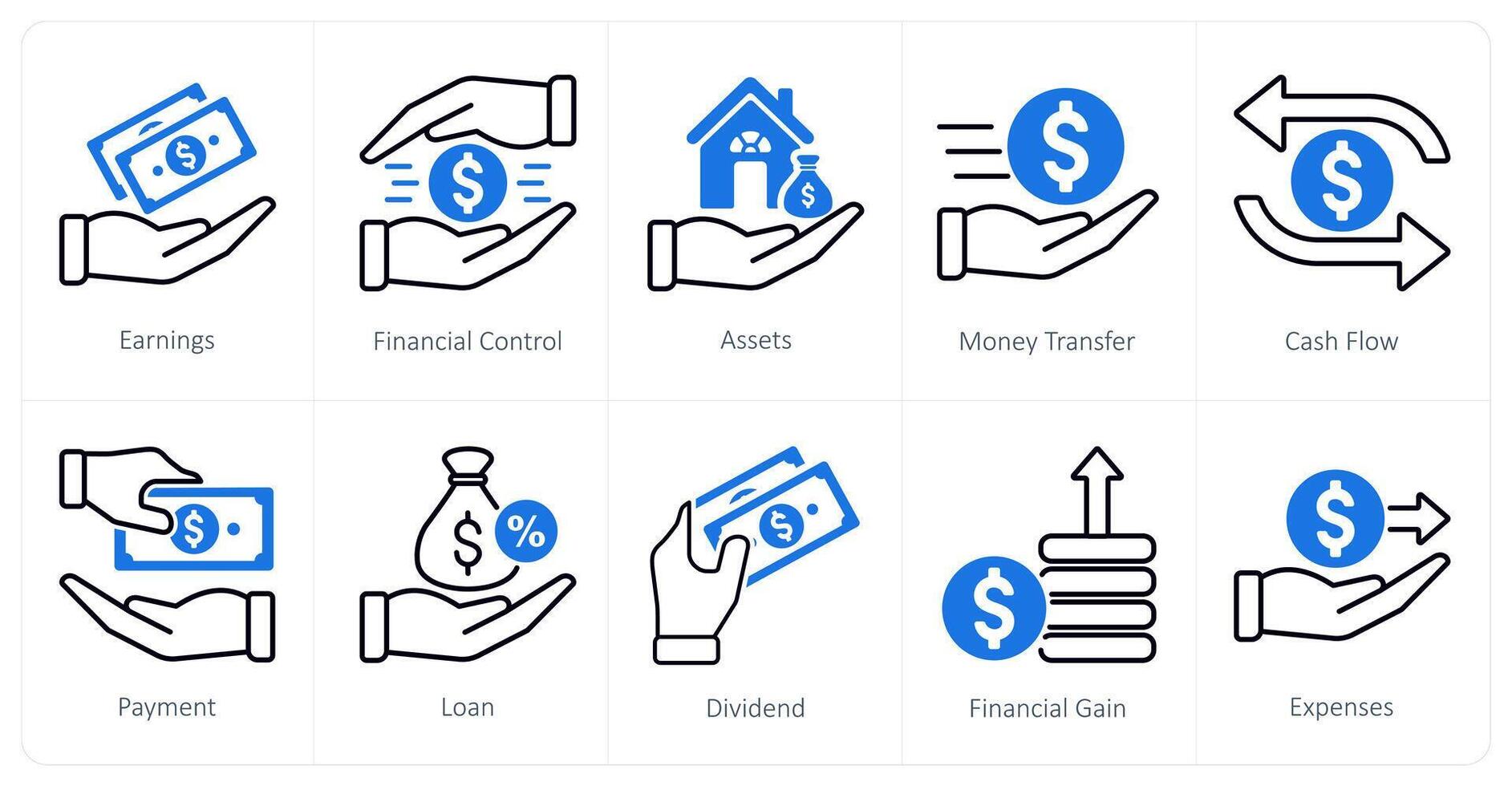 A set of 10 Accounting icons as earnings, financial control, assets vector