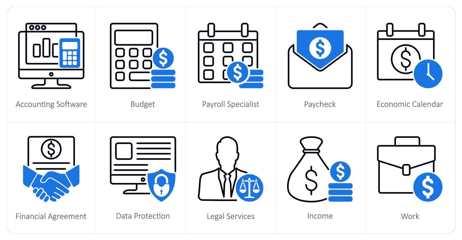 A set of 10 Accounting icons as accounting software, budget, payroll specialist vector