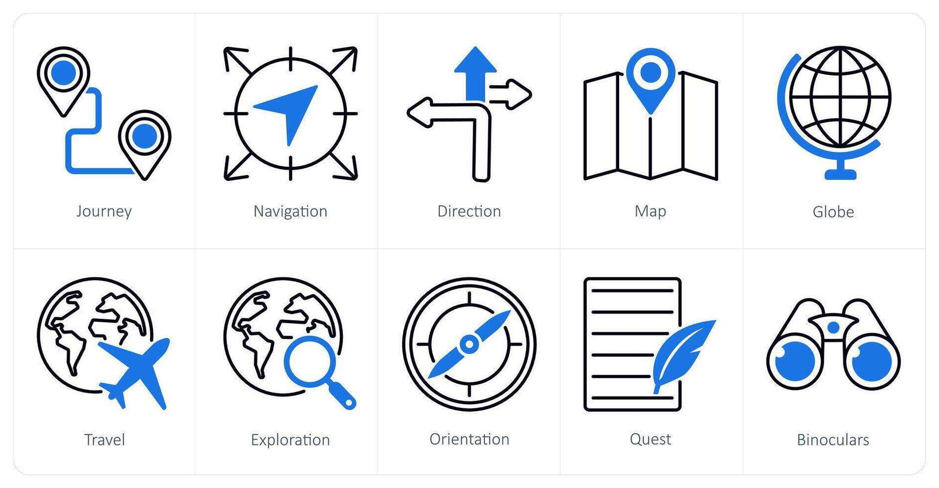 A set of 10 Adventure icons as journey, navigation, direction vector