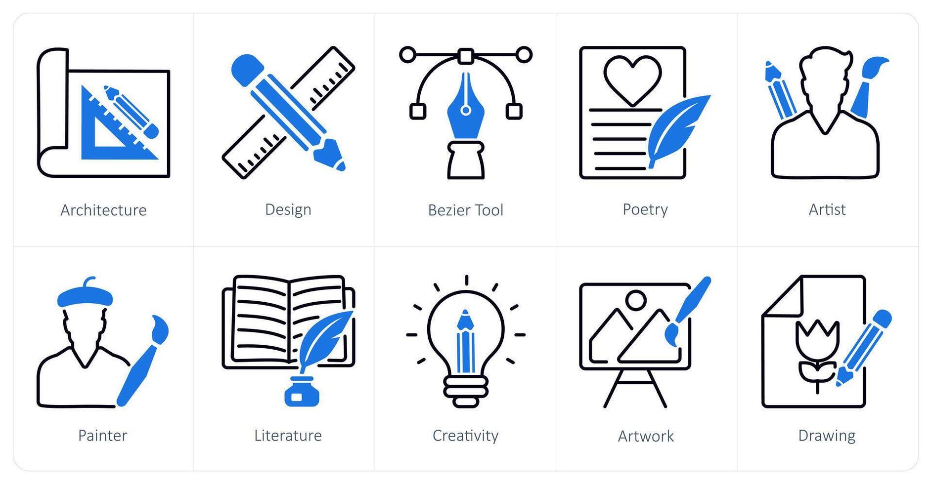 A set of 10 art icons as architecture, design, bazier tool vector