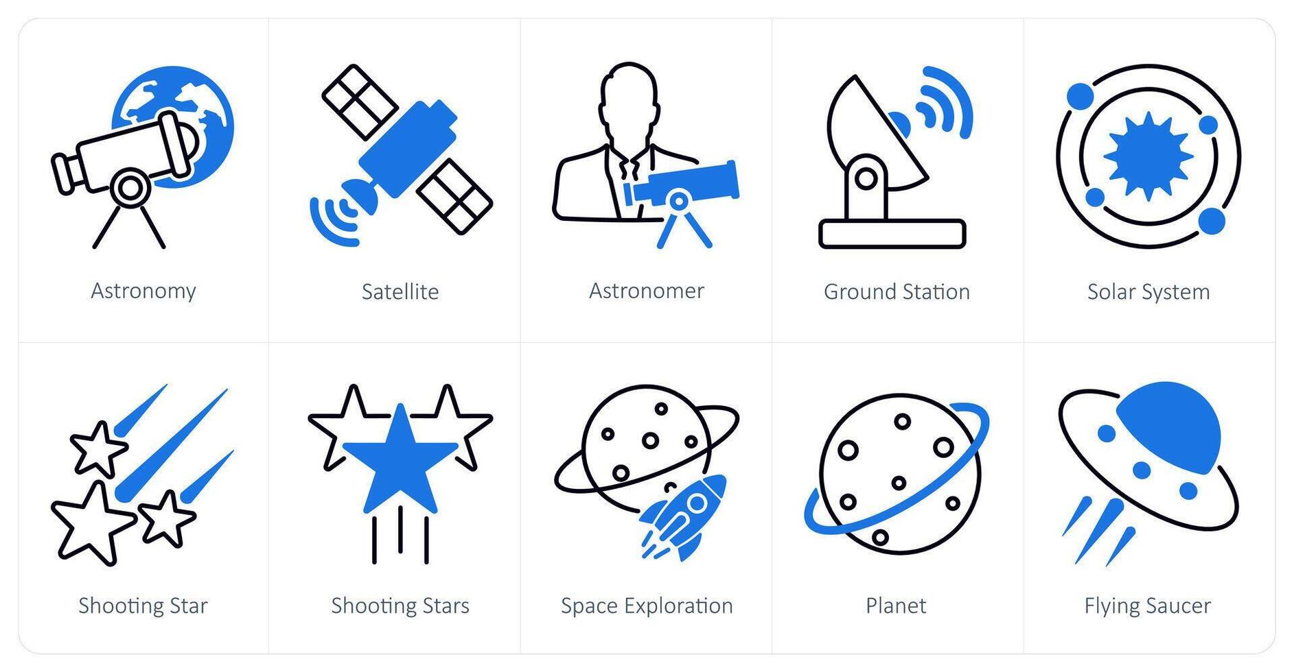 A set of 10 Astronomy icons as astronomy, satellite, astronomer vector