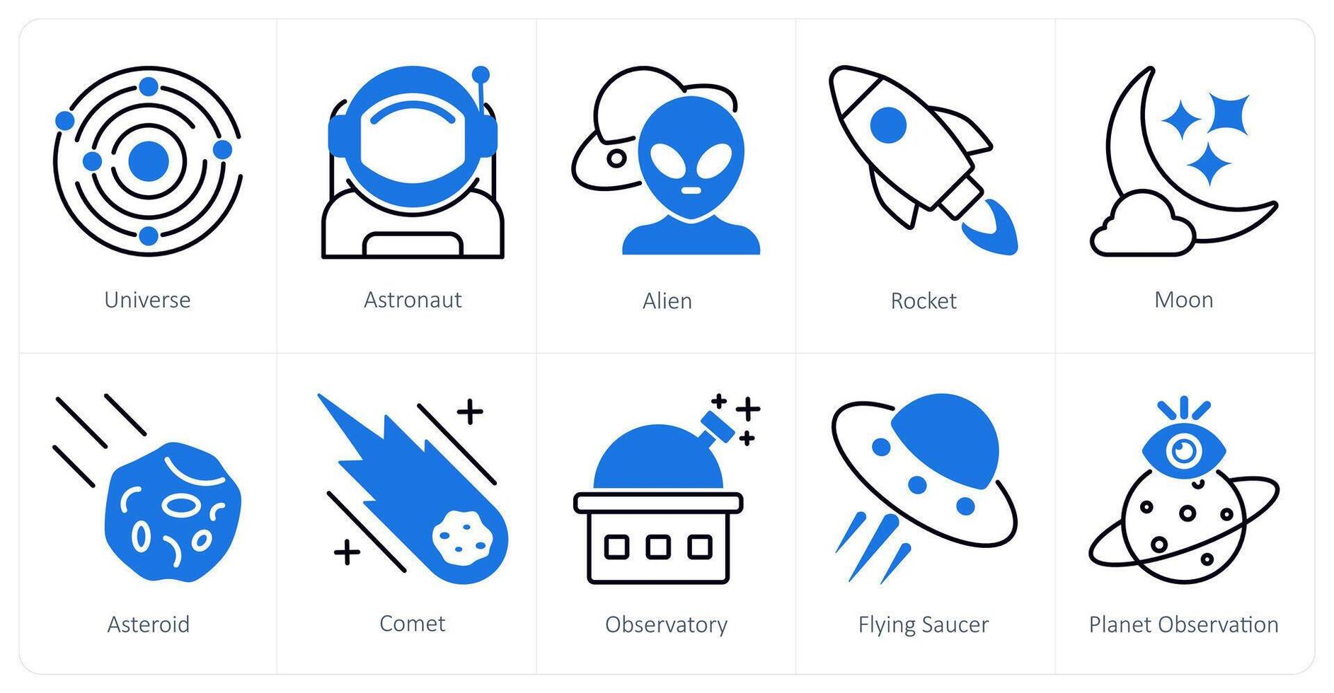A set of 10 Astronomy icons as universe, astronaut, alien vector
