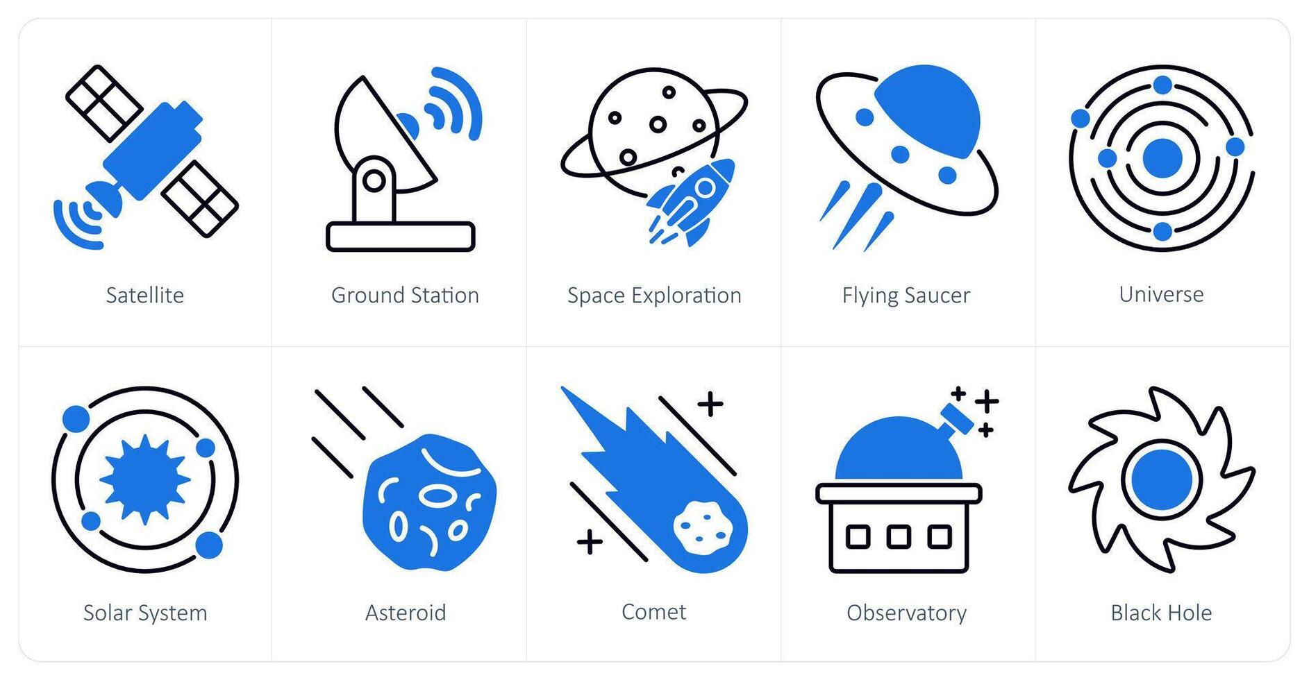 A set of 10 Astronomy icons as satellite, ground station, space exploration vector