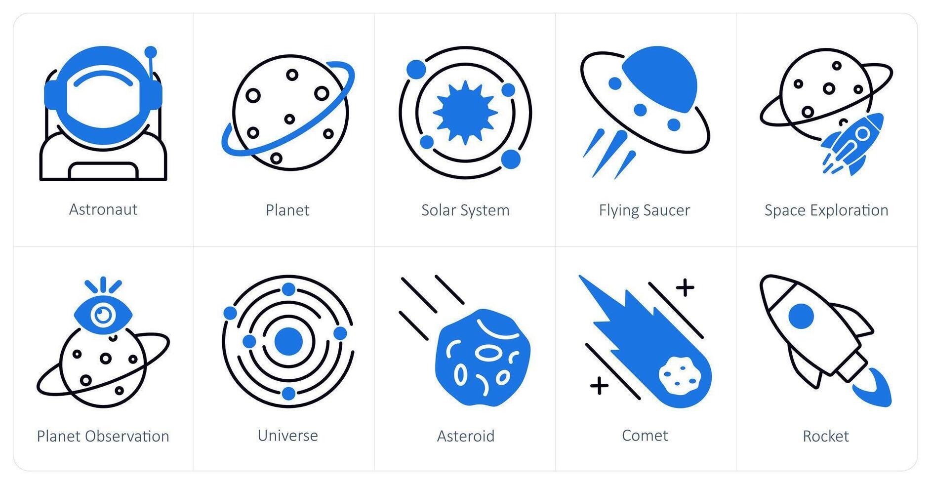 A set of 10 Astronomy icons as astronaut, planet, solar system vector