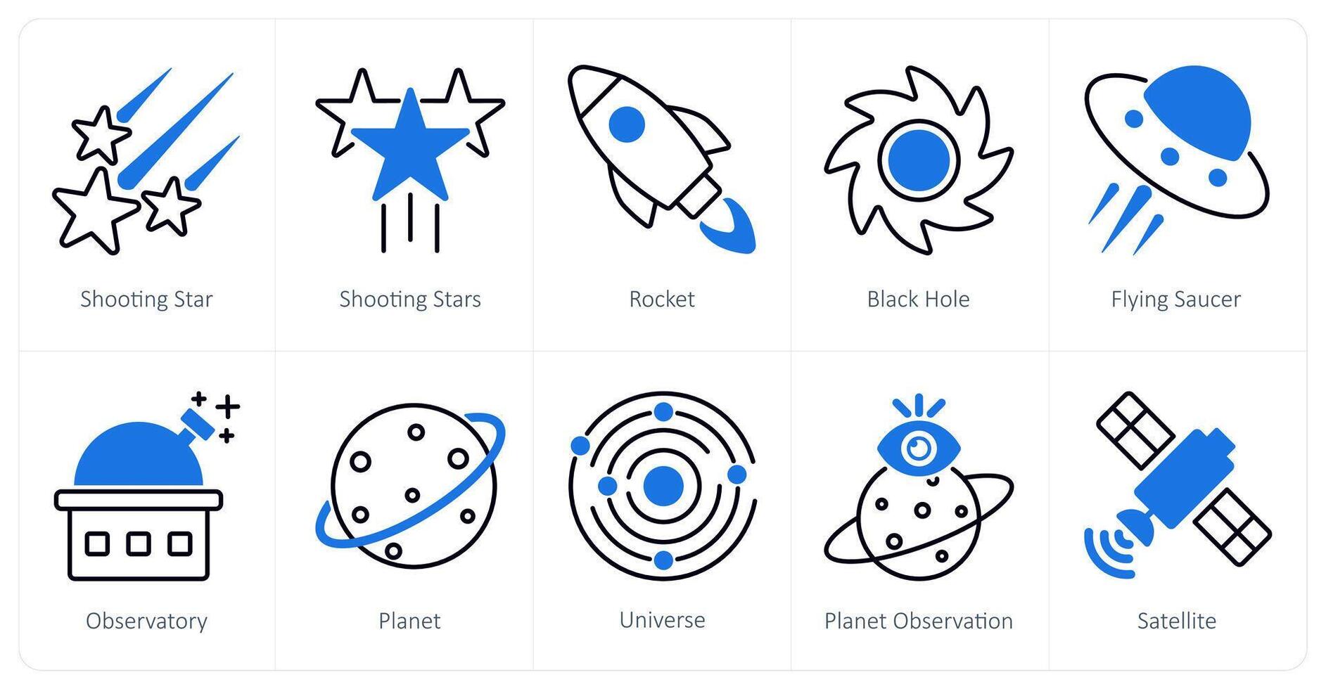 A set of 10 Astronomy icons as shooting star, rocket, black hole vector