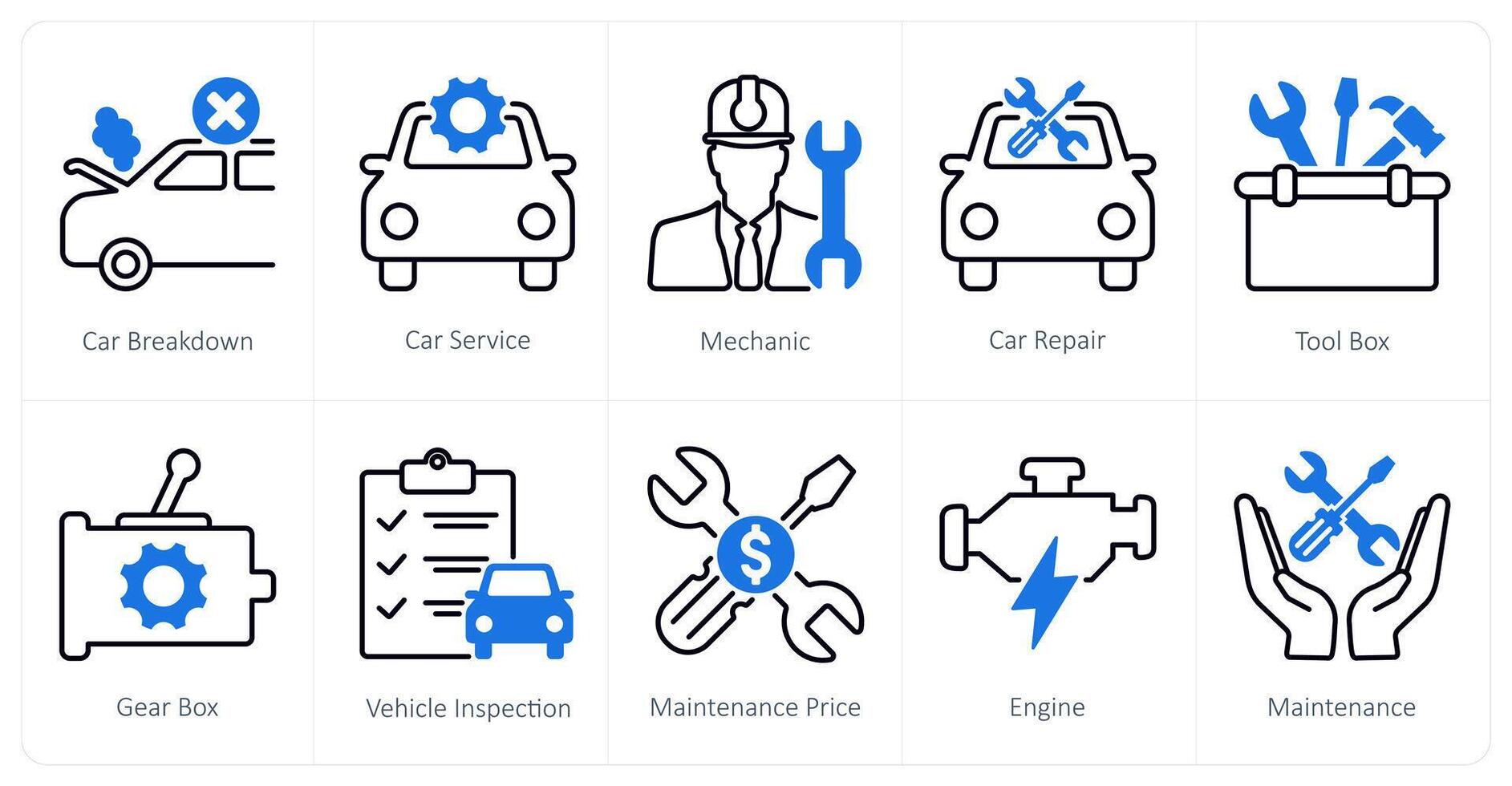 A set of 10 Car icons as car breakdown, car service, mechanic vector