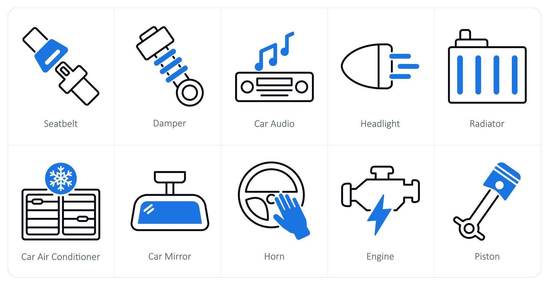 A set of 10 Car icons as seat belt, damper, car audio vector