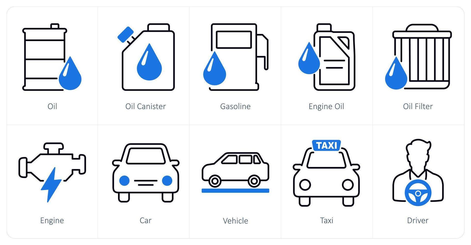 A set of 10 Car icons as oil, oil canister, gasoline vector